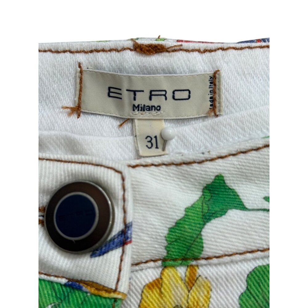 Etro Milano Tropical Parrot Skinny Jeans Floral Bird Jungle White Womens Size 31 - Picture 3 of 9